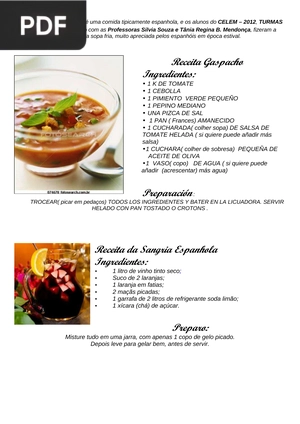 Receita de Gaspacho, Sangria Espanhola e Buñuelos de Plátano